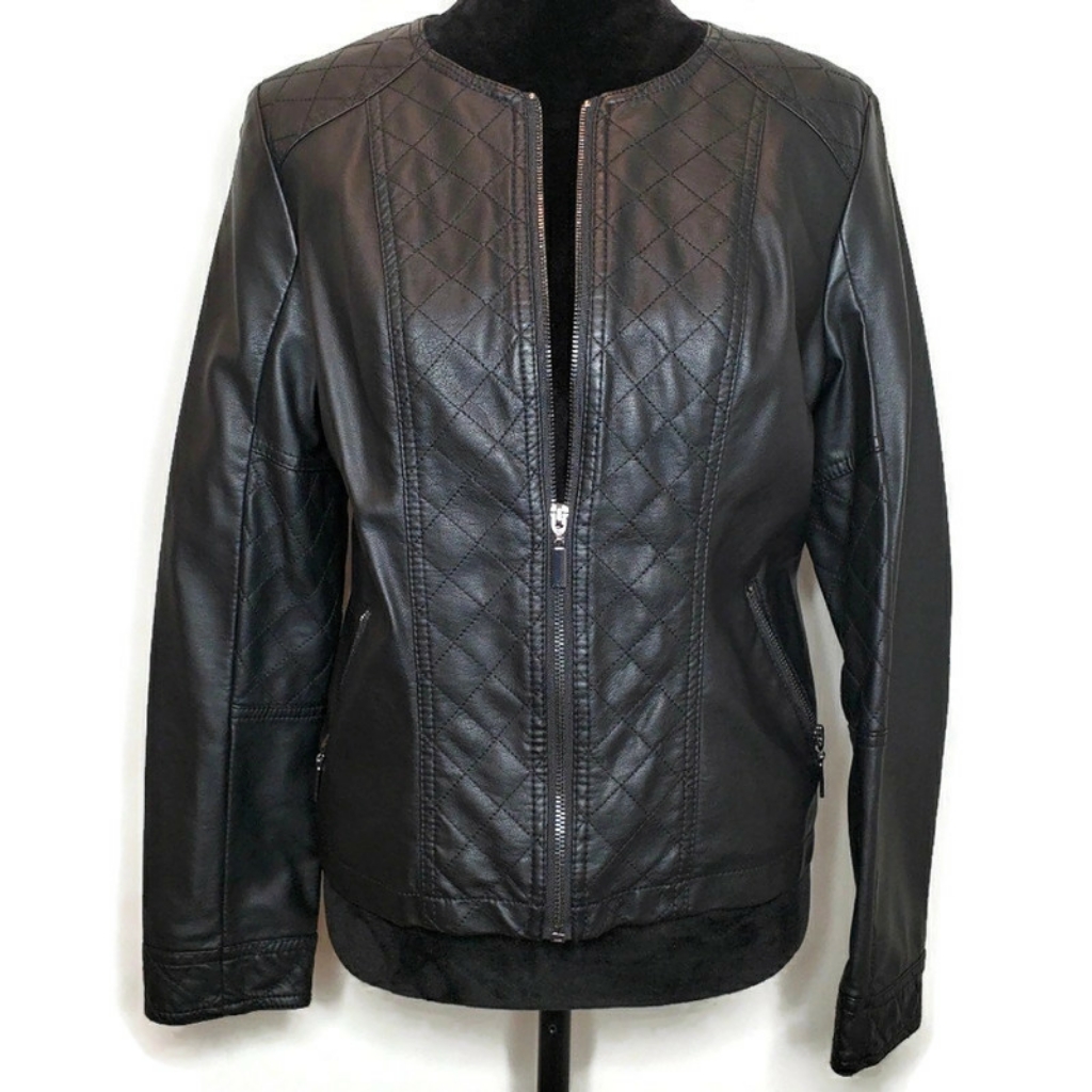 Like New! Alfani Black Faux Leather Vegan Jacket